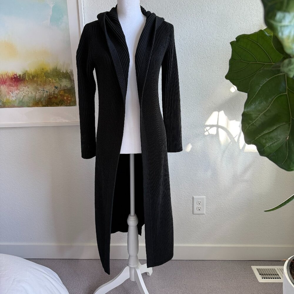 J.CREW 100% Cotton Ribbed Heavyweight Belted Long Cardigan - [Small, Black]